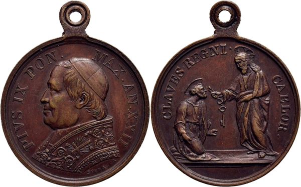 STATO PONTIFICIO. Pio IX (1846-1878). Medaglia A. XXII Centenario del martirio dei SS. Pietro e Paolo  24 mm. AE . qFDC