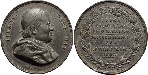 STATO PONTIFICIO. Pio IX (1846-1878). Medaglia 1869 Concilio Ecumenico - Dogma Immacolata  Ø: 52 mm. - (PE g. 76) R . BB+