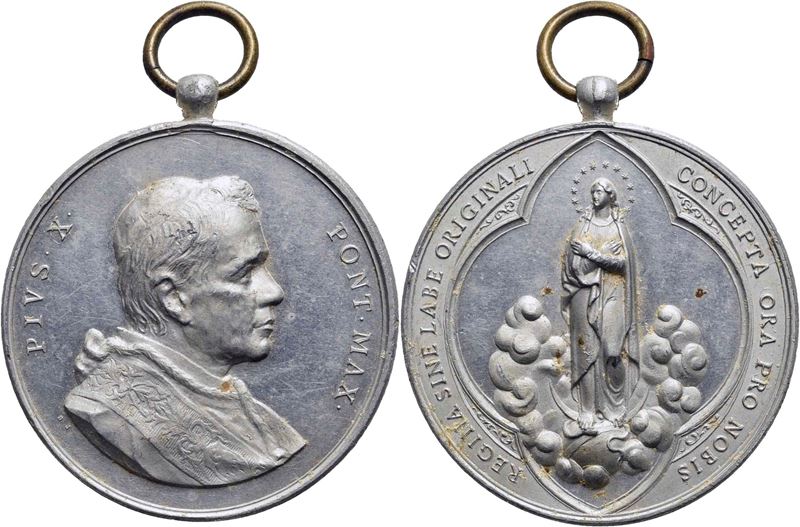 Pio X, Medaglia commemorativa - 1903 - Regina sine labe, Opus: Johnson, Ø: 44 mm