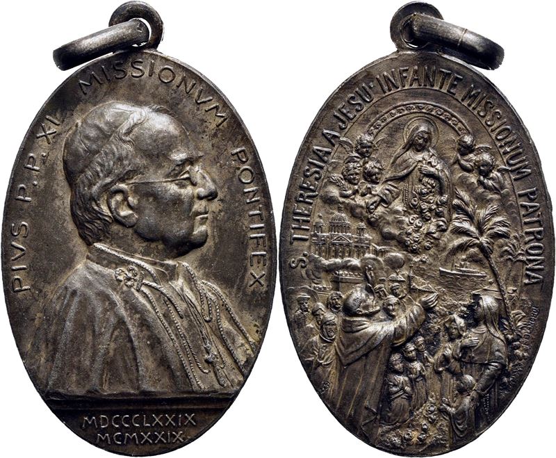 Pio XI, Medaglia commemorativa Santa Teresa del Bambin Gesù, 1929, Opus Giandomenico, mm. 25x40