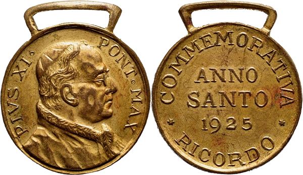 VATICANO. Pio XI (1922-1939) - Medaglia - 1925 - Ricordo Anno Santo Ø: 25 mm. - AE dorato. FDC