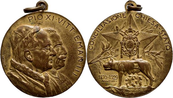 VATICANO. Pio XI (1922-1939) - Medaglia - 1929 A. VII - Concordato Ø: 25 mm. - AE dorato RRR . qFDC