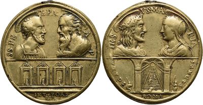 Medaglia, Gesù, Maria, Santi Apostoli, Porte e Scala Santa, 1800, Ø 50 mm, AE g. 39,5