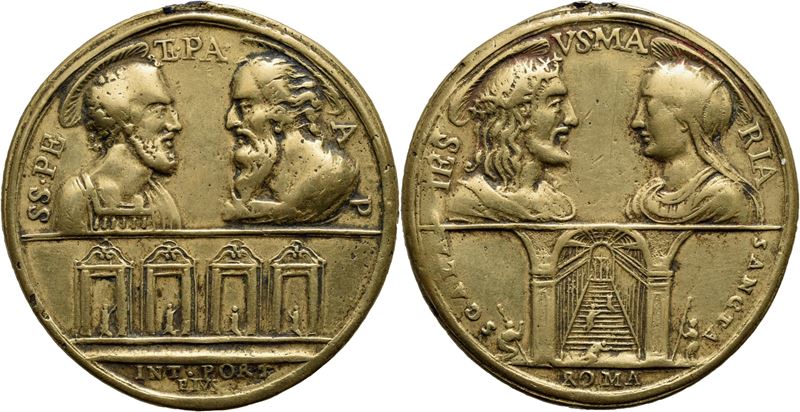 Medaglia, Gesù, Maria, Santi Apostoli, Porte e Scala Santa, 1800, Ø 50 mm, AE g. 39,5