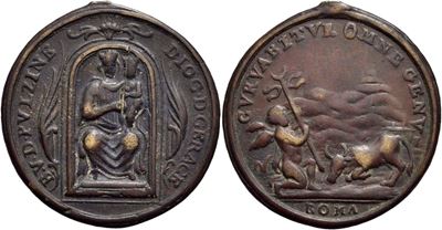Medaglia commemorativa, Vergine della Montagna a Gerace, 1843, bronzo