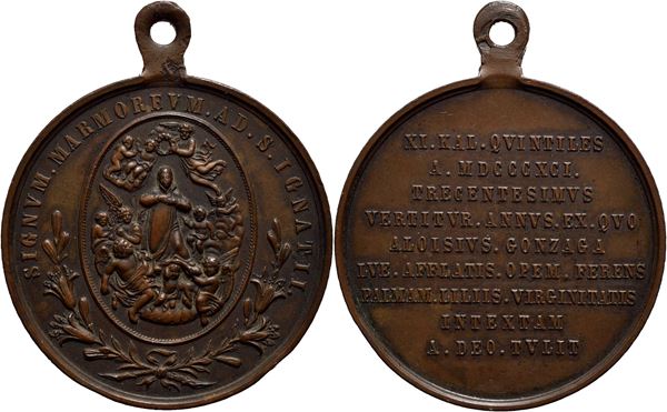 RELIGIOSE - Medaglia - 1891 - 300° della Morte di S. Luigi Gonzaga Ø: 41 mm. - (AE g. 32,5). SPL+