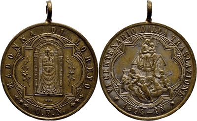 Medaglia commemorativa, 600° Traslazione Santa Casa Loreto, 1894