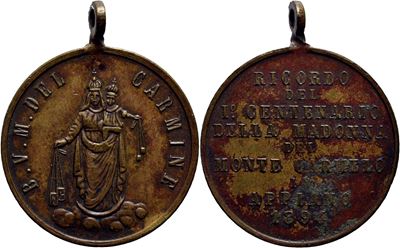 Medaglia commemorativa del Centenario della Madonna del Monte Carmelo, 1894, Appiano, 25 mm, bron...