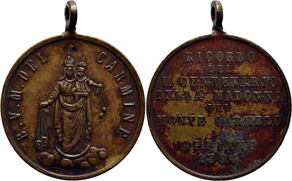 RELIGIOSE - Medaglia 1894 Centenario Madonna del Monte Carmelo Appiano 25 mm. (AE g. 5,8) R. qSPL