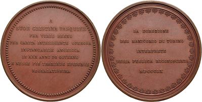 Medaglia commemorativa, Città di Torino, 1860, Suor Cristina Pasquier, Ø 50 mm, AE g. 53,5