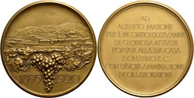 Alberto Marone Cinzano, Medaglia commemorativa - XXV attività, 1920, bronzo, Ø 70 mm