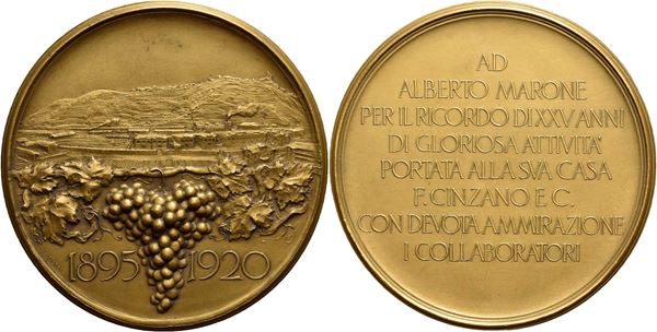 PERSONAGGI - Alberto Marone Cinzano (industriale) (1871-1945) - Medaglia - 1920 - XXV attività Ø: 70 mm. - (AE g. 130). FDC