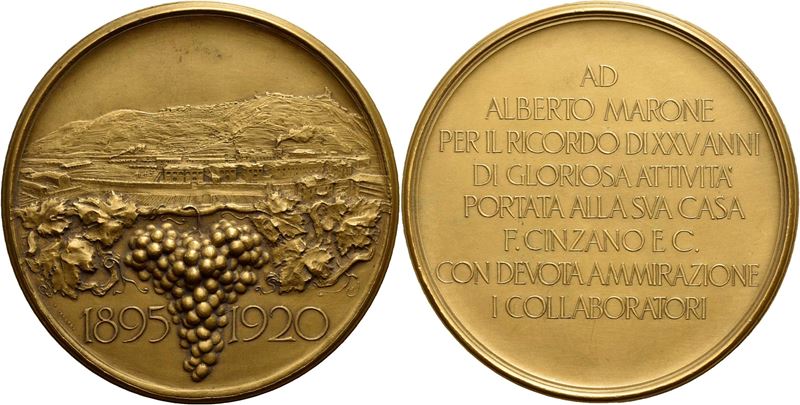 Alberto Marone Cinzano, Medaglia commemorativa - XXV attività, 1920, bronzo, Ø 70 mm