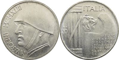 Benito Mussolini, Medaglia commemorativa - 20 Lire, 1943