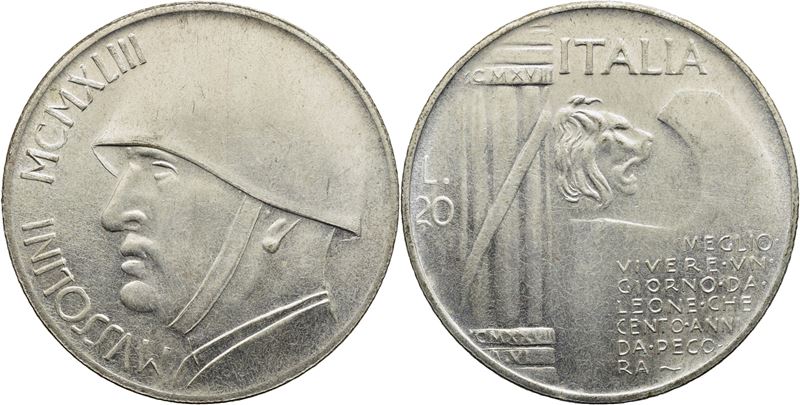 Benito Mussolini, Medaglia commemorativa - 20 Lire, 1943