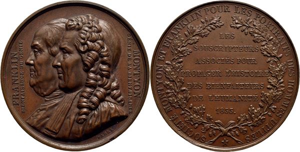 PERSONAGGI - Benjamin Franklin (scienziato e politico) (1706-1790) - Medaglia - 1833 Opus: Barre Ø: 42 mm. - (AE g. 34,7) Colpetto. qFDC