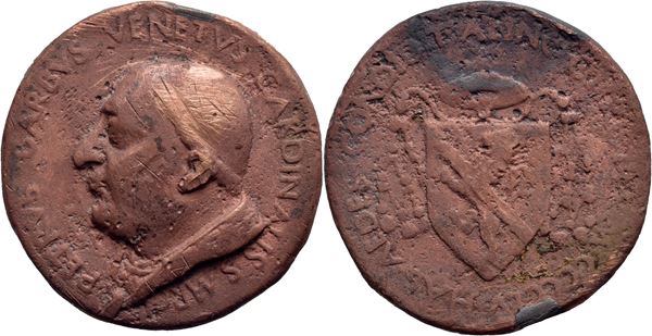 PERSONAGGI - Pietro Barbo (Cardinale, poi Papa Paolo II) (1417-1471) Medaglia 1455 palazzo San Marco a Roma Ø: 33 mm. - (AE g. 27,6) RR . MB