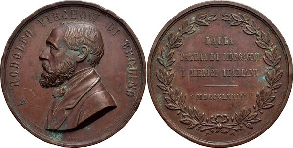 PERSONAGGI - Rodolfo Virchow (patologo e scienziato) (1821-1902) - Medaglia - 1873 - I medici italiani Opus: Gori Ø: 47 mm. - (AE g. 51) RR Colpetti. BB-SPL