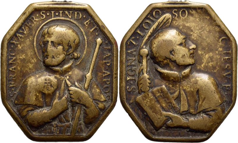 Medaglia di San Francesco Saverio e Sant'Ignazio de Loyola, sec. XVIII, occasione unica in AE