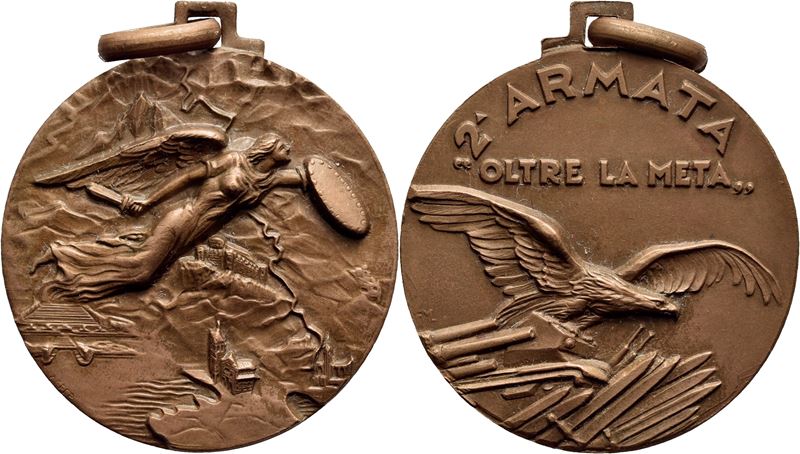 Medaglia commemorativa, 2^ Armata - Oltre la meta, bronzo, Ø 35 mm, (AE g. 15,7)