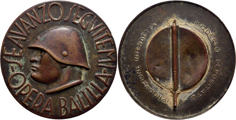 Fasciste, Spilla Opera Balilla Ø 37 mm, in bronzo