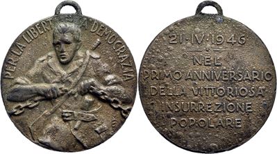Medaglia della Repubblica Italiana, 1° Anniversario della Liberazione, 1946, Ø 33 mm
