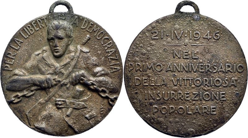 Medaglia della Repubblica Italiana, 1° Anniversario della Liberazione, 1946, Ø 33 mm