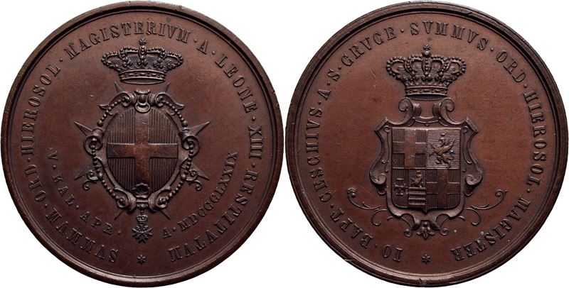 Gran Maestro Sovrano Militare Ordine di Malta, Medaglia del 1879 - Opus Bianchi - Ø 42 mm - (AE g...