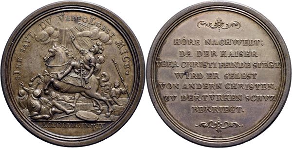 AUSTRIA - Carlo VI (1711-1740) Medaglia 1717 ostilità della Francia contro l'imperatore durante la guerra turca  Ø: 43 mm. (AG g. 30,09) RR 