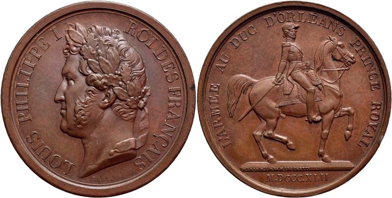 Luigi Filippo I, Medaglia del Duca d'Orleans, 1842 - Bronzo, Ø 27 mm