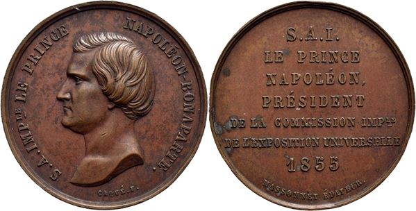 FRANCIA - Napoleone III (1852-1870) Medaglia 1855 Presidente Commissione Esposizione Parigi  Ø: 28 mm. (AE g. 11,6) . qSPL