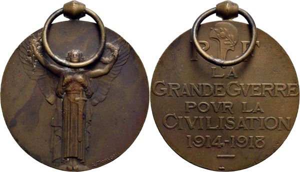 FRANCIA - Terza Repubblica (1870-1940) - Medaglia - 1914-1918 Interalleata per la vittoria della I guerra mondiale Opus: Morion Ø: 36 mm. - (AE g. 19,2). qFDC