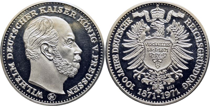 Germania - Prussia, Medaglia commemorativa di Guglielmo I, 1871 - 1971, Ø: 35 mm, Proof FDC