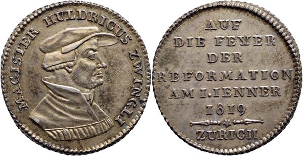 SVIZZERA - ZURIGO - Medaglia - 1819 - 300° anniversario riforma protestante Ø: 21 mm. - (AG g. 3,3). FDC