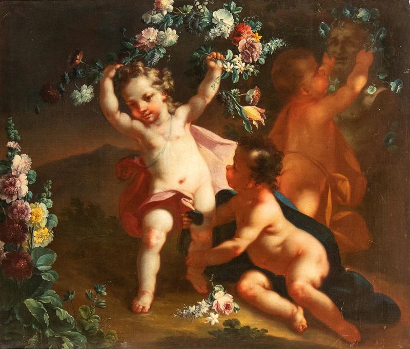Gioco di putti con ghirlande di fiori