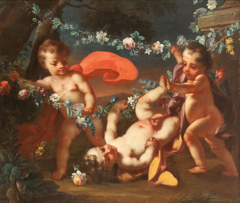 Gioco di putti con festoni di fiori