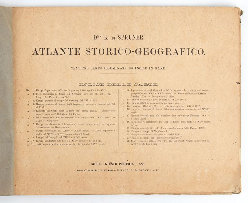 SPRUNGER Karl, Atlante storico-geografico: ventitre carte illuminate ed incise in rame