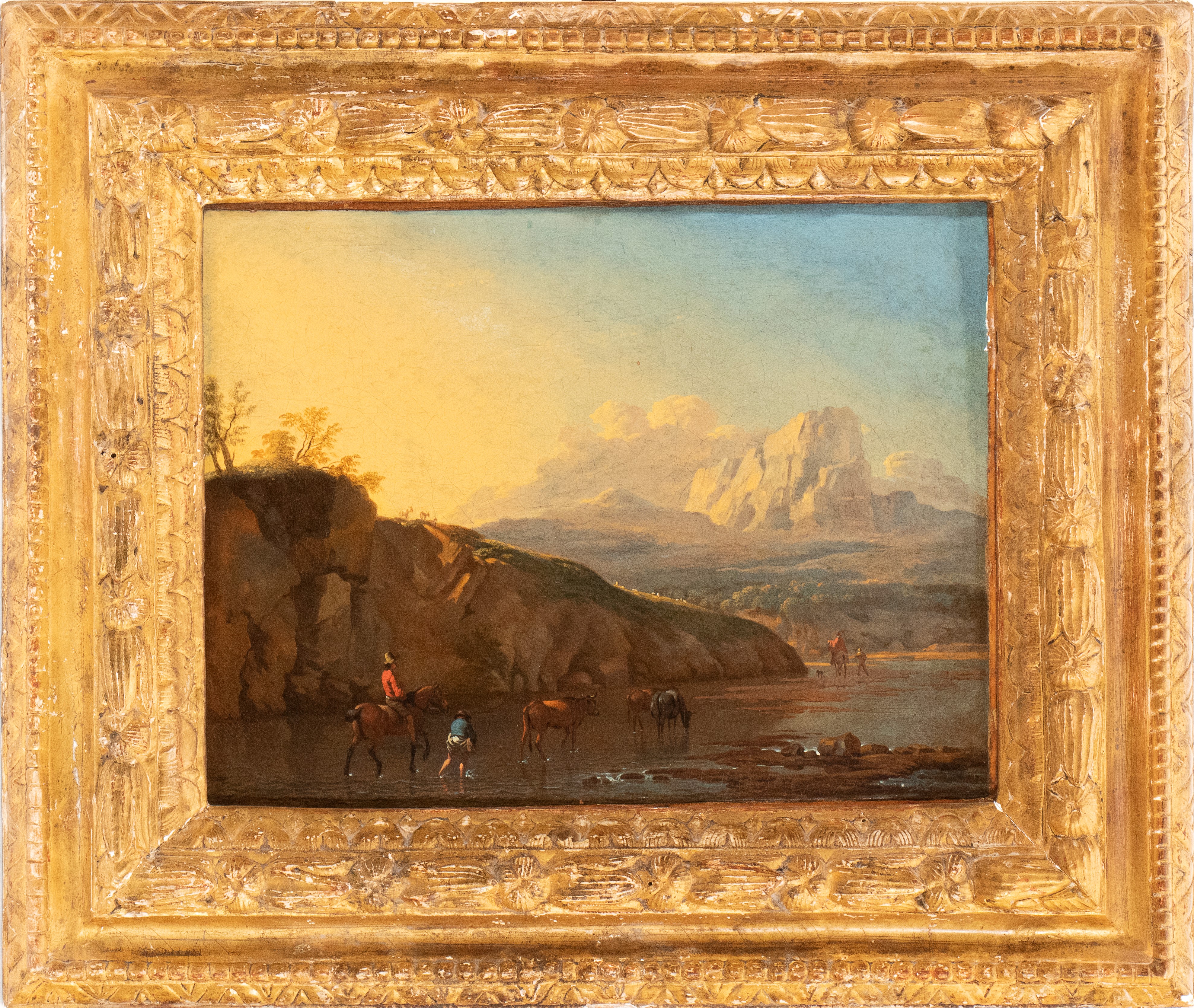 Paesaggio con viandanti che guadano il fiume