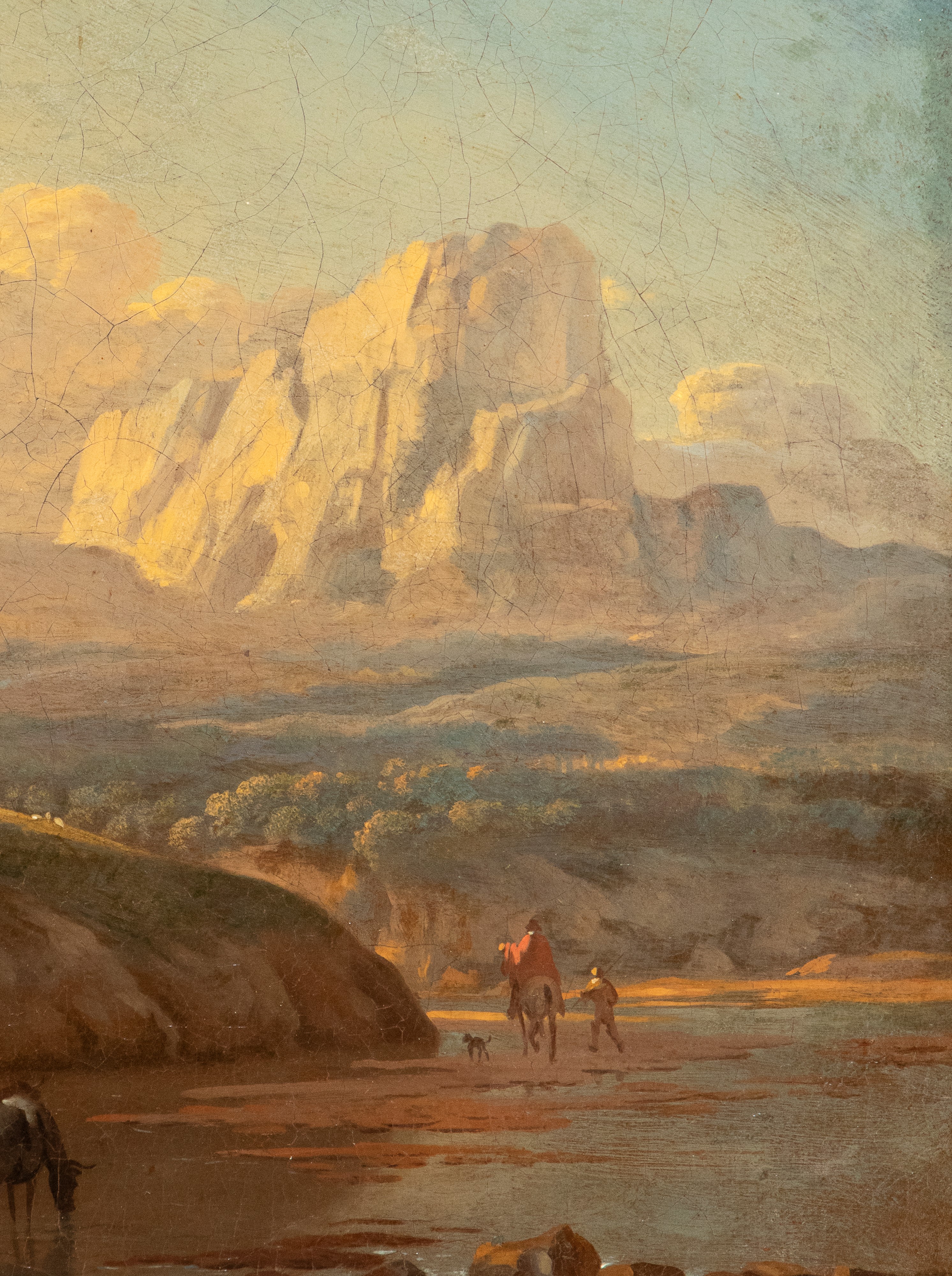 Paesaggio con viandanti che guadano il fiume