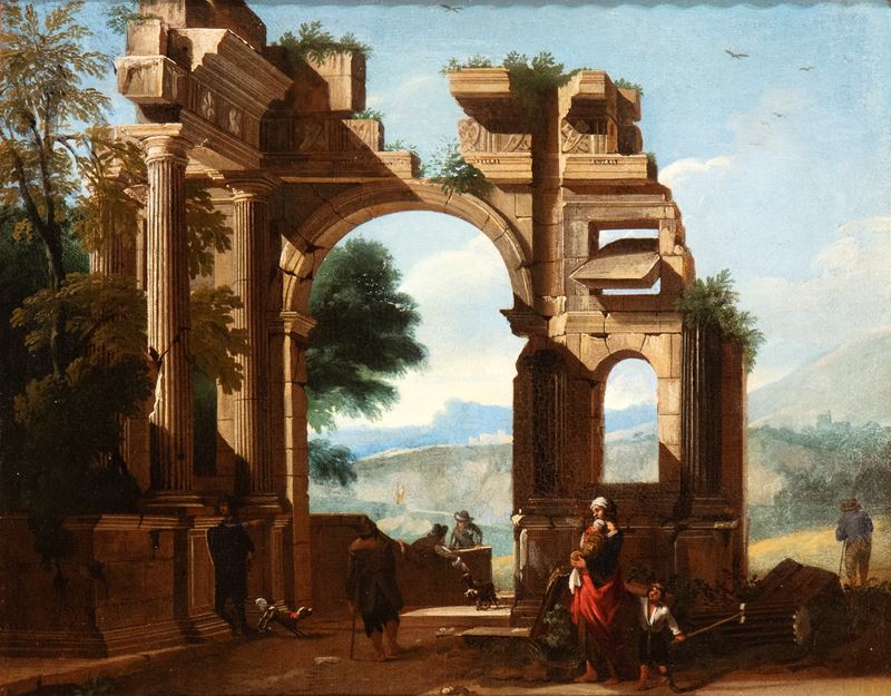 Capriccio architettonico con rovine e figure