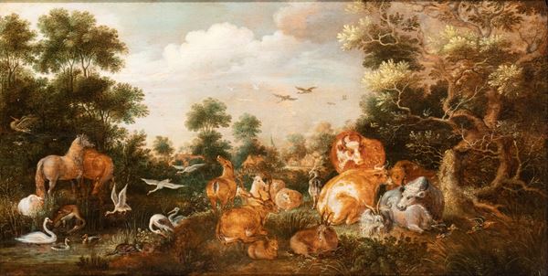 Jan van Kessel il Vecchio - Animals and birds in a landscape (Garden of Eden)