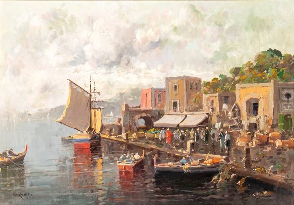 Marina con attracco, barche, piccolo arco e negozio