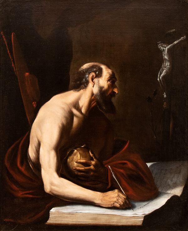 Artista caravaggesco attivo a Napoli, prima metà XVII secolo - Saint Jerome writing