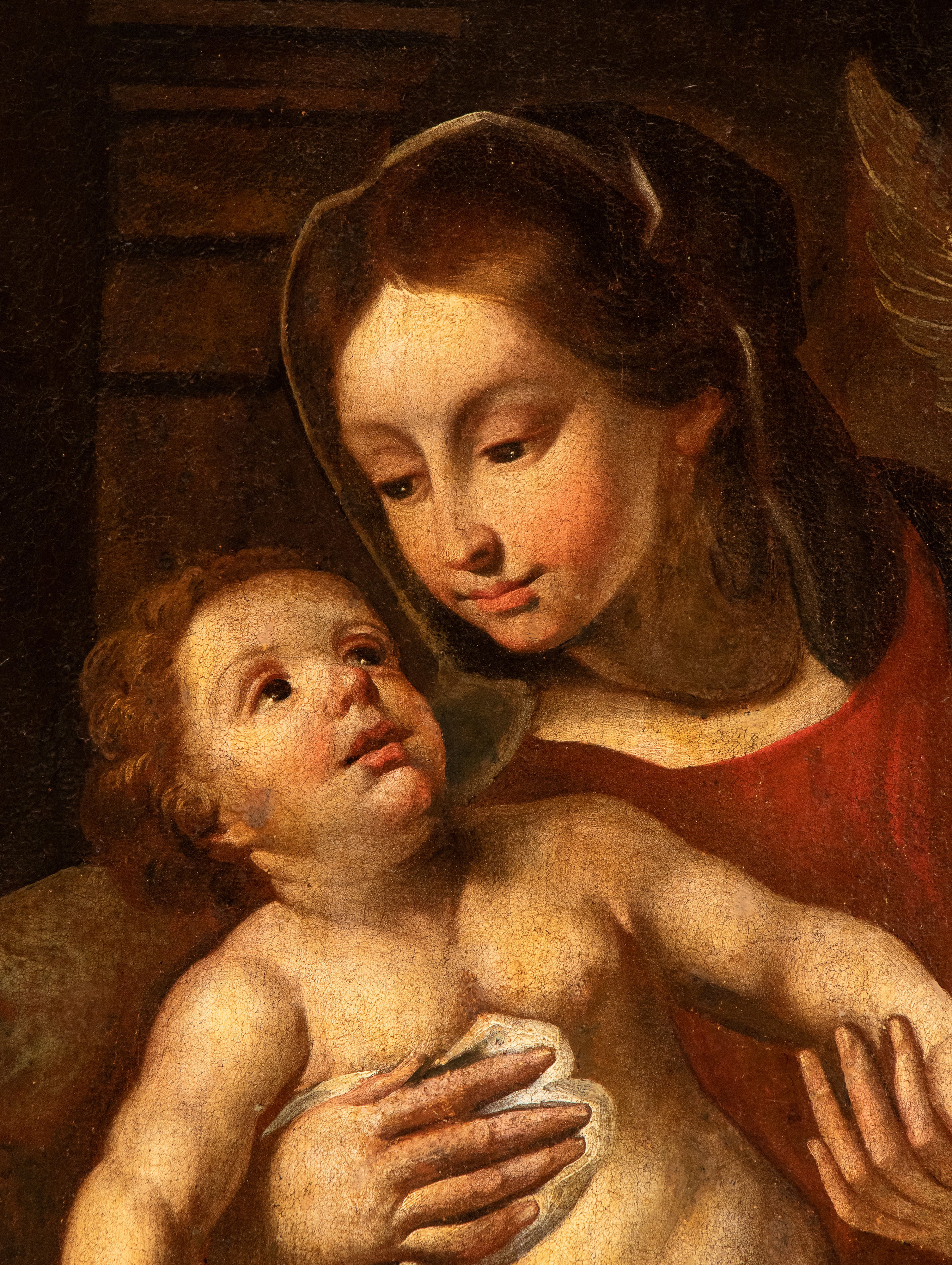 Artista Emiliano, XVII Secolo - Autore ignoto, Madonna con Bambino e San Giovannino, olio su tela