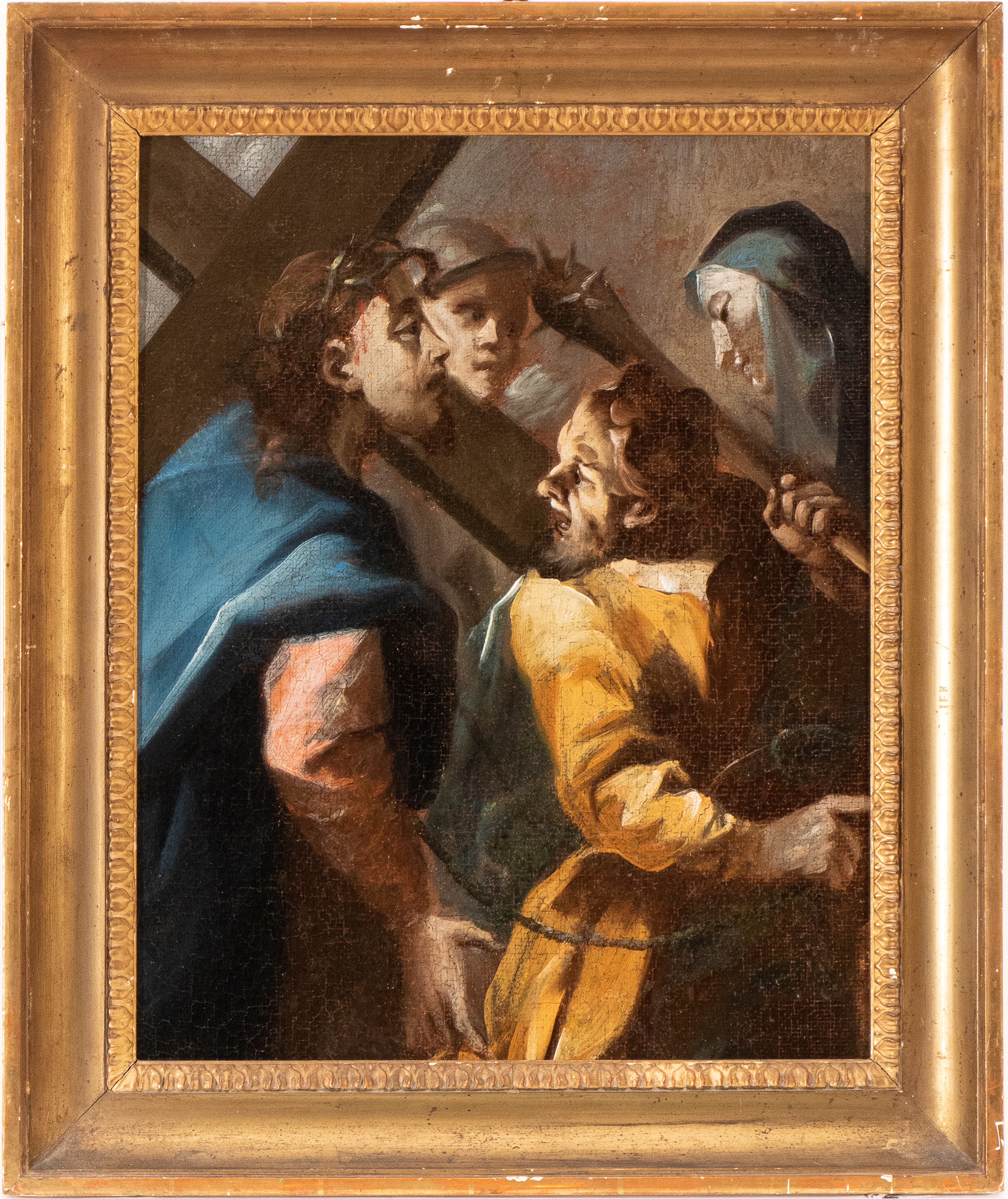 Artista Lombardo, XVIII Secolo - Cristo portacroce, olio su tela applicata su tavola