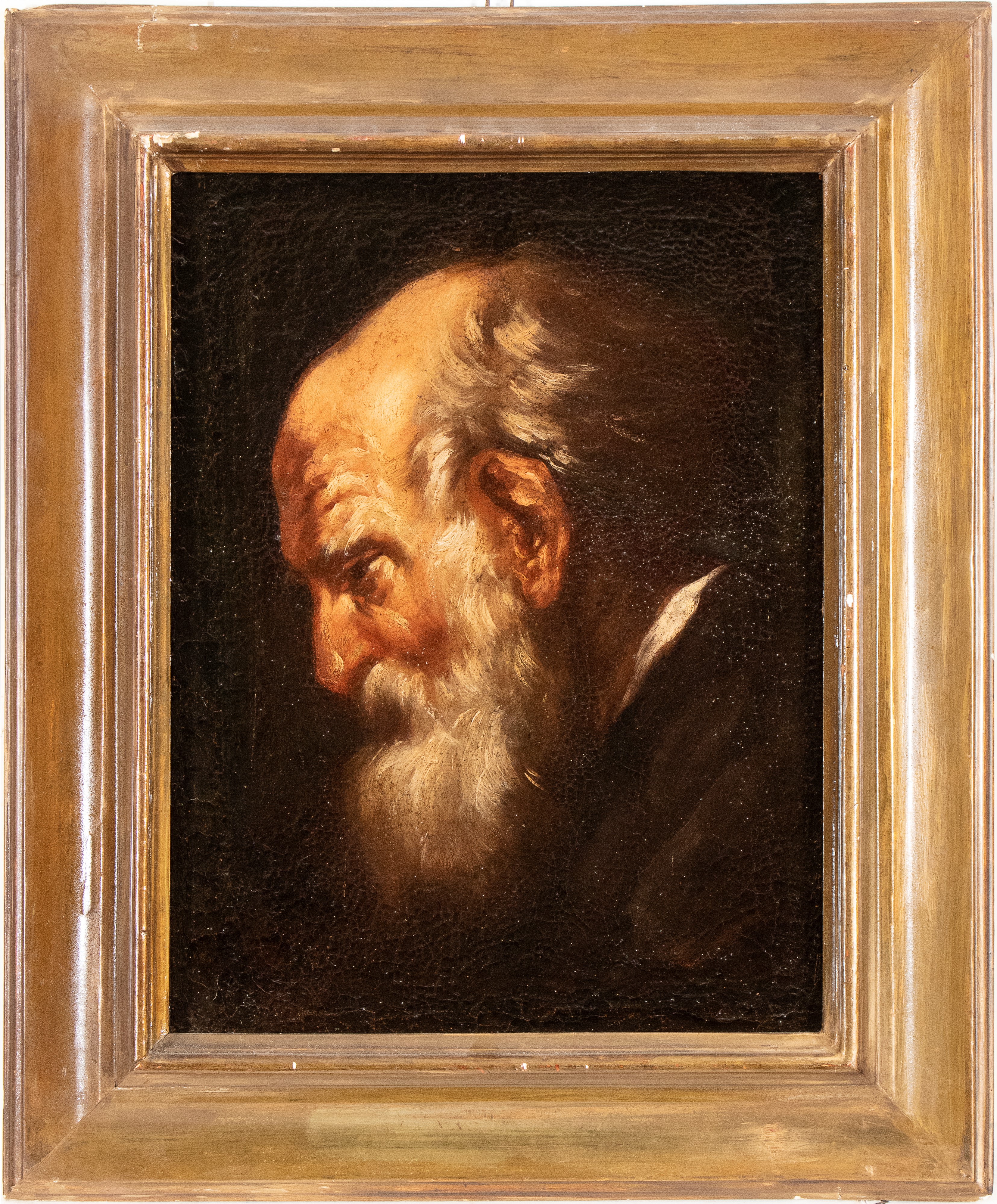 Scuola Genovese, XVII Secolo - Autore Ignoto, Testa di anziano di profilo, olio su tela