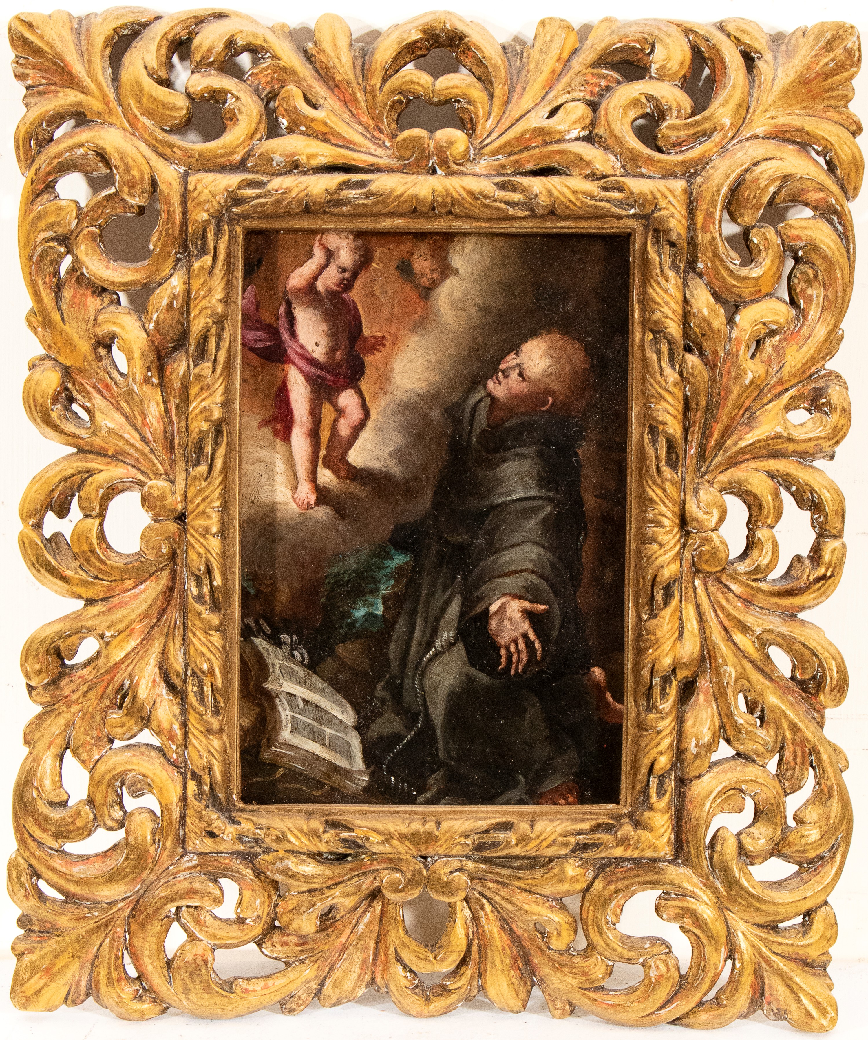 Artista Veneto, Prima Metà XVII Secolo - Visione mistica di Sant'Antonio da Padova, Olio su rame