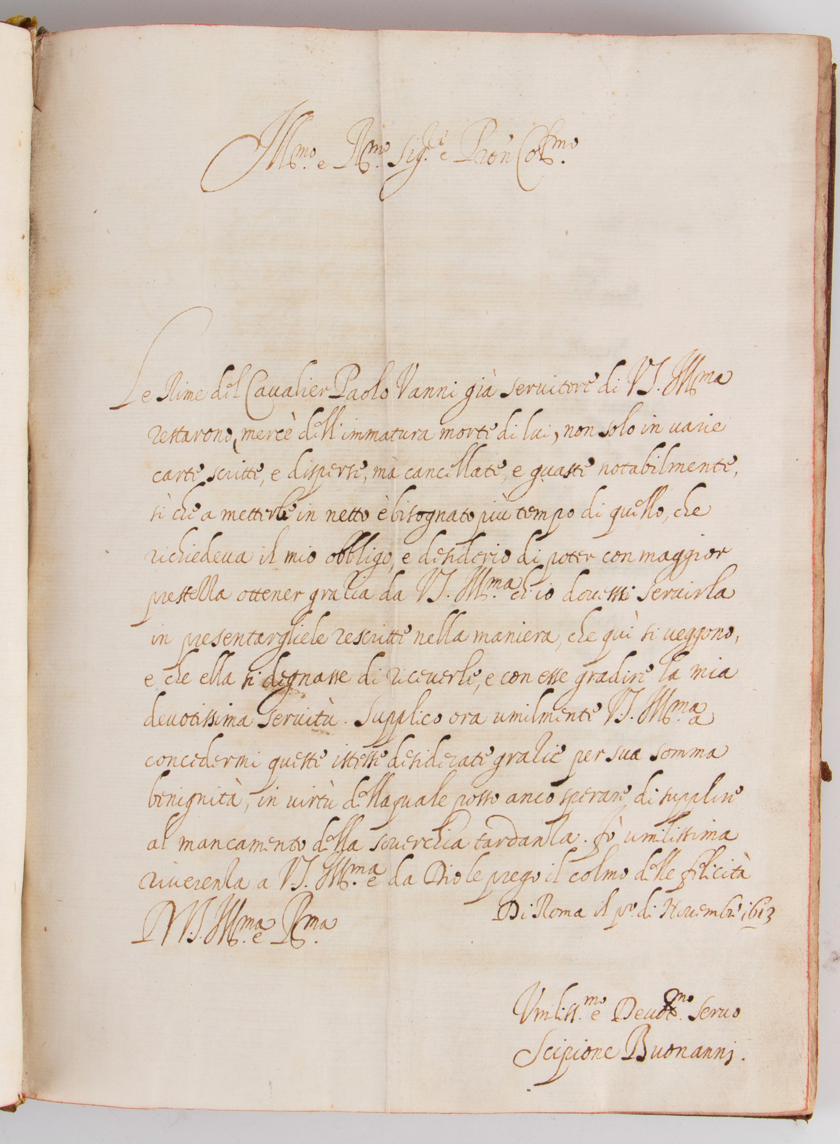 Le rime del cavalier Paolo Vanni. Manoscritto originale firmato da Scipione Bonanni