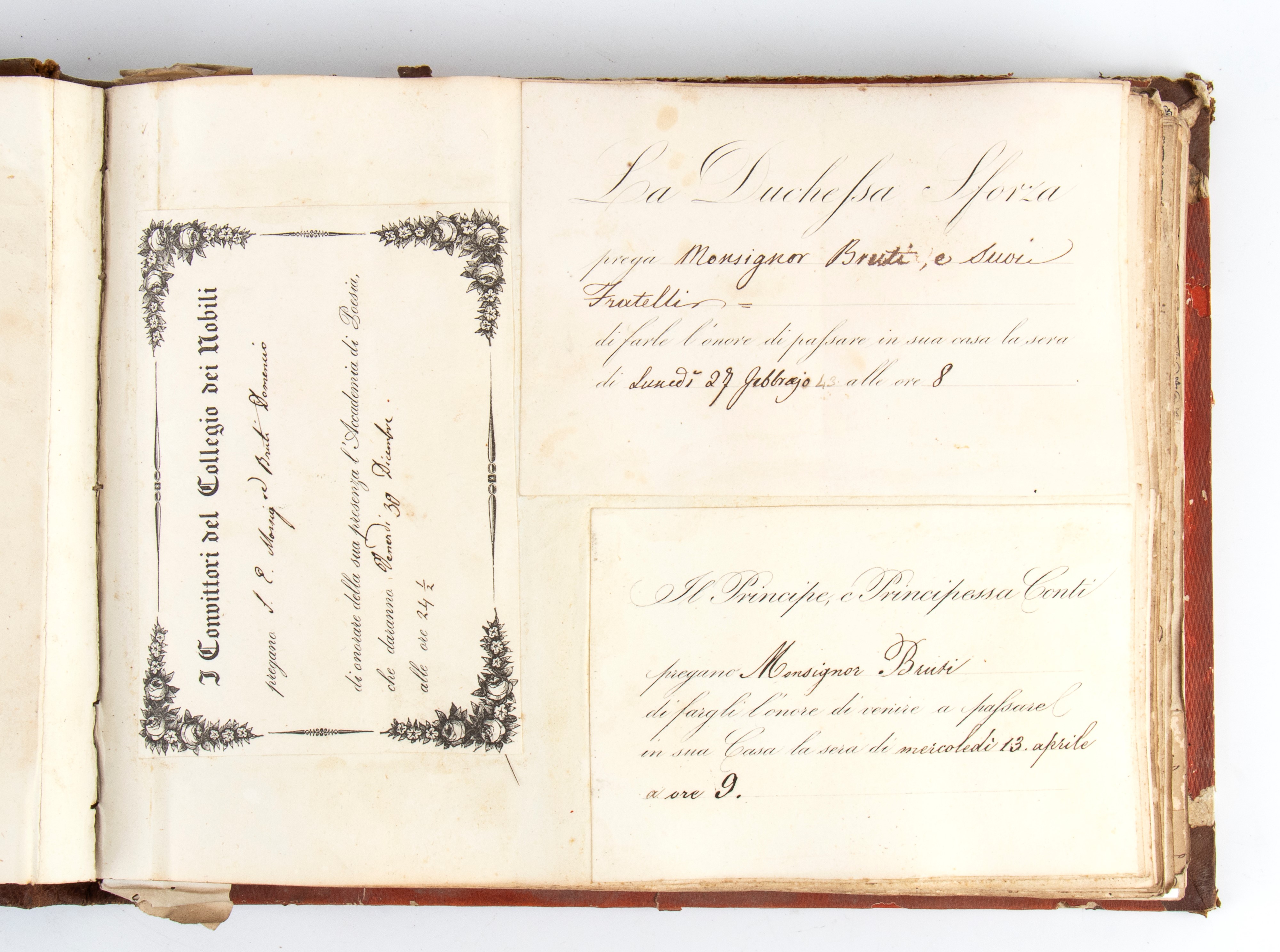 Volume con una raccolta di più di 160 biglietti da visita di famiglie romane