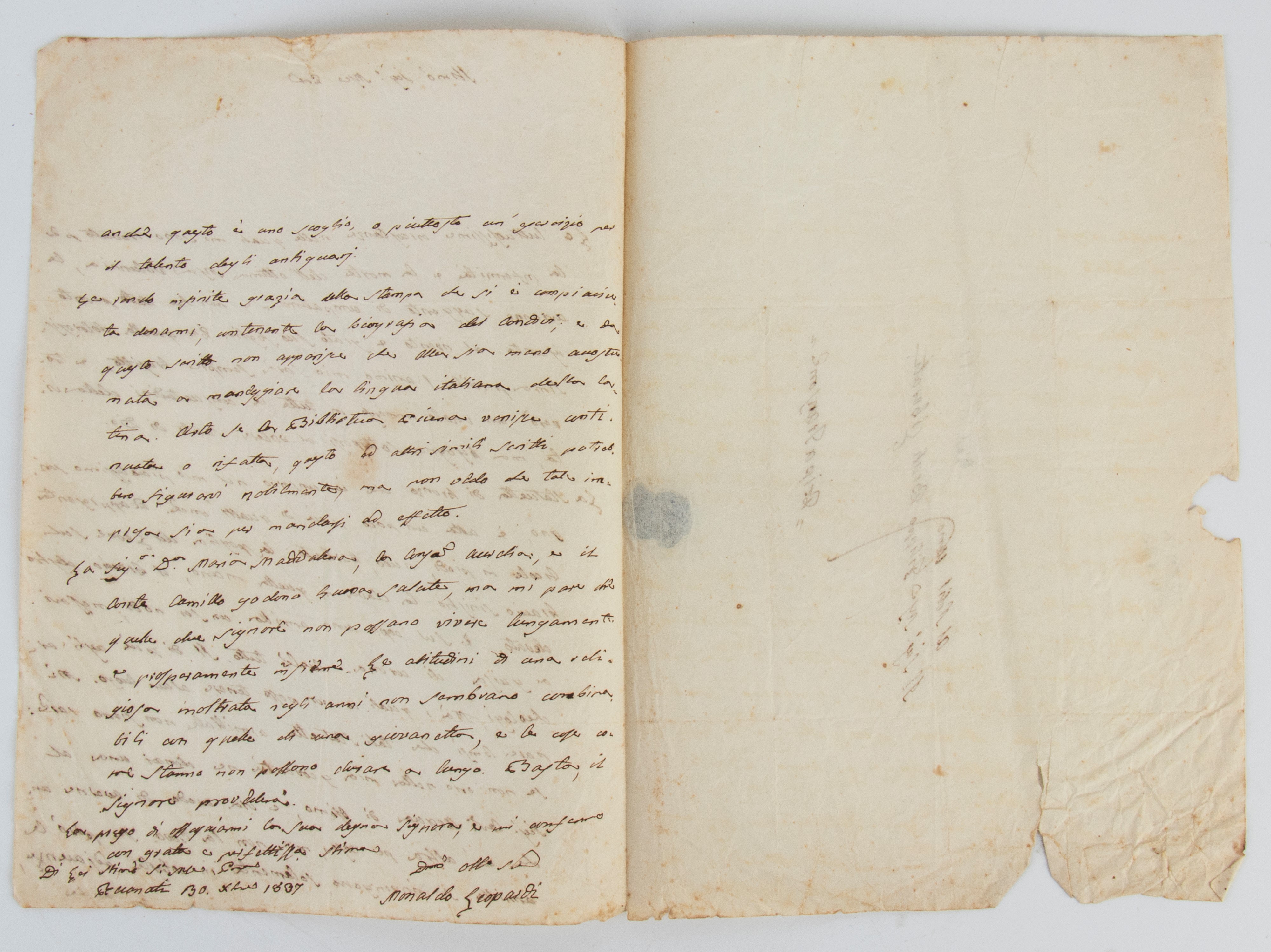 LEOPARDI Monaldo. Lettera autografa